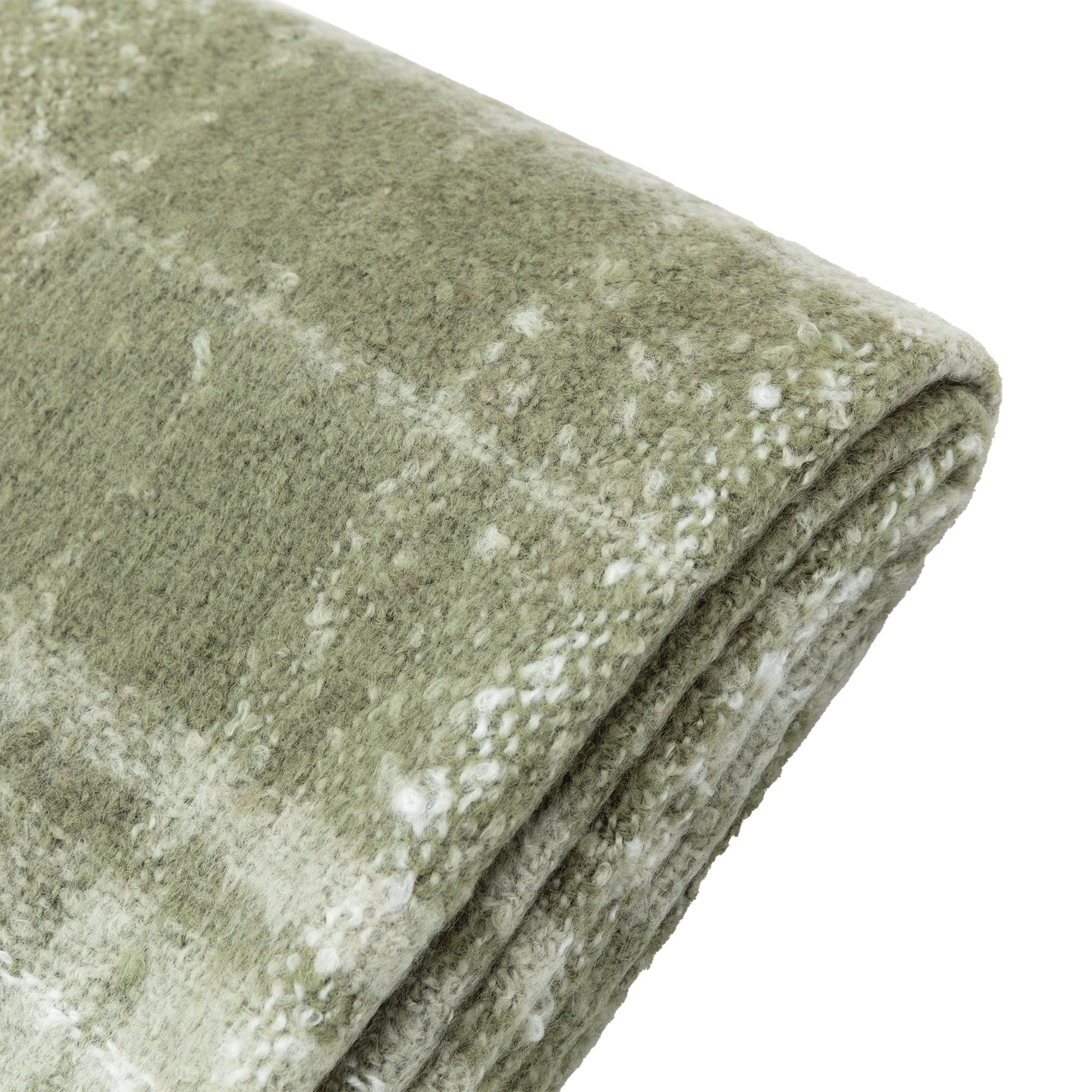 Check Faux Mohair Olive Green Throw